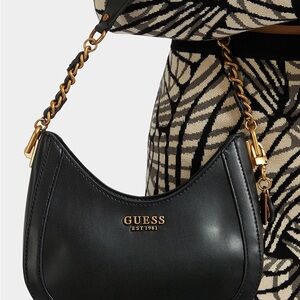 Guess Black and Gold Chain Shoulder Bag